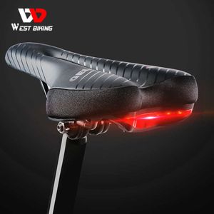 s WEST BIKING Bicycle Taillight MTB Mountain Road Bike Waterproof PU Leather Comfortable GEL Cushion Soft Cycling Saddle 0130