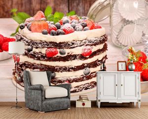壁紙Papel de Parede Sweet Cakes Berry Strawberry Po Torte Wallpaper Restaurant Bar Bar TV Sofa Wall Kitchen 3D壁画