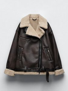 女性の革のフェイクレザーailegogo秋の冬女性フェイクラム毛皮の濃い暖かいジャケット