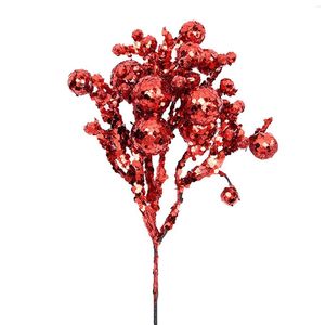 Dekorativa blommor guld glitter prydnad frukt sticklingar pvc xmas girlands färgglada bär klippt blommor julgran dekor gren