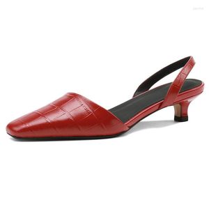 Sandals Basic Women Pumps Spring Summer Dress Office Ladies Square Toe Thin Heels Genuine Leather Fashion Elegant