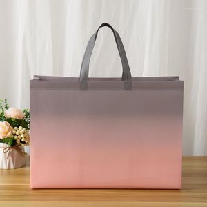 Shopping Bags Waterproof Tote Bag Handbags Gradient Color Shopper Folding Non-woven Fabric Storage Pouch Grocery