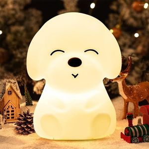 Night Lights Silicone Puppy LED Light Cute Animal Cartoon Dog Bedside Table Lighting Lamp 16/7colors For Children Birthday Gifts
