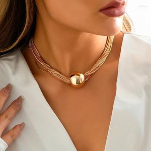 Łańcuchy Ingesight.Z Vintage Big Ball Choker Naszyjniki dla kobiet wielowarstwowe cienki łańcuch Link Clavicle Masowe biżuterie szyi gord22