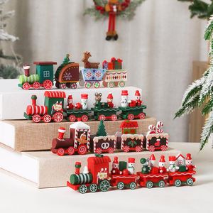 Decorações de Natal Nots Trem de madeira Decoração pintada para casa com Santa Kids Toys Ornament Navidad 2023 anos GiftChristmas