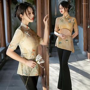 Etniska kläder 2023 Kinesisk stil Autumn Tang Suit Cheongsam Women Improved Oriental Vintage Shanghai Sexig Elegant Qipao Q249