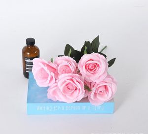 Decorative Flowers Pink Silk Rose Artificial Peony Bouquet Wedding Party Home Garden Flower Arrangement Decoration Simulation Green Plant