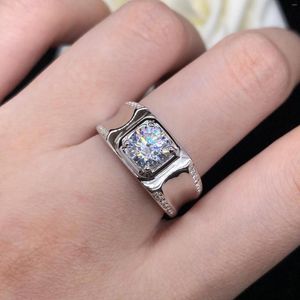 Cluster Rings 18K White Gold Certified 1CT Moissanite Engagement For Man D Color VVS1 Male Finger Jewelry AU750 Never Fade