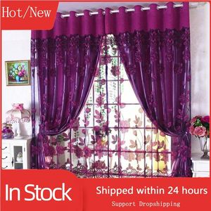 Curtain Leaves Sheer Tulle Window Treatment Voile Drape Valance 1 Panel Fabric Floral Embroidery Perspective Nordic Gauze
