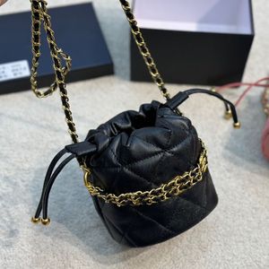 Womens Designer Cross Body Vanity Drawstring Bags Cosmetic Case Bucket With Gold Metal Bracelet Chain Handle Totes Coin Purse Matelasse Shoulder Handbags 14X13CM