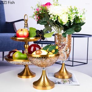 Plates Light Luxury Crystal Glass Fruit Plate High-foot Dessert Cake Living Room Desktop Snack Candy Tray Home Creative Tableware