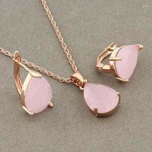 Necklace Earrings Set Arrival Trend 2023 Fashion For Women Classic Water Drop Shape Design 585 Rose Gold Color And P
