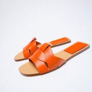 Sandali Southland 2023 Summer Orange Fashion Scarpe Babouche Cross in pelle Slipisti in pizzo pigro Flatties per le vacanze in spiaggia