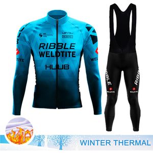 Cycling Jersey Sets HUUB Team Winter Thermal Fleece Clothing Mens Suit Outdoor Warm Riding Bike Clothes MTB Long Bib Pants Set 230130
