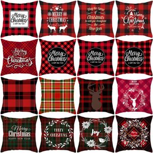 Pillow /Decorative Christmas Decoration Case Letter Red Checked Pattern Cover Geometry Living Room Case/Decorative