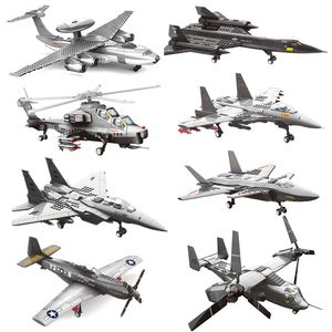 DIY Aircraft Model Building Blocks Kits Air Force Helicopter Fighter Airplane Models Ornament Puzzles Bricks Kids Intelligence Learning Educational Toys