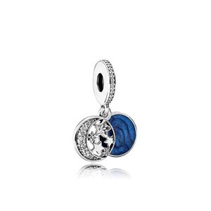 Charms Bated Sier Blue Ornames Star and Moon Pingente Penda