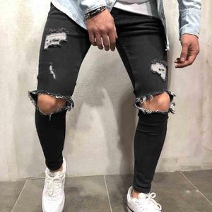 Men's Jeans Top Quality 2023 Fashion Casual Hip Hop Men Knee Big Hole Cross-border Dance Nightclub Streetwear Pencil Pants