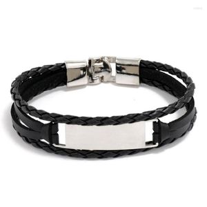 Braccialetti con ciondoli Moda Casual Personalizza Charms in acciaio inossidabile Braccialetti in pelle Braccialetti con incisione Unisex Nome Personalità Gioielli