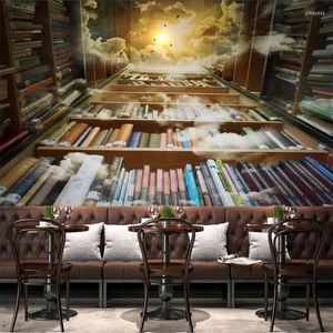 Sfondi Retro Cafe Office Library Libreria letteraria Sfondo Wall Paper 3D Soggiorno Camera da letto Studio Decor Mural Wallpaper