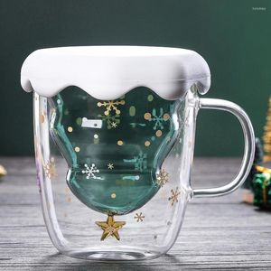 Cups Saucers Christmas Cup Transparent Double Anti-Scalding Glass Tree Star Coffee Milk Juice Children's Gift