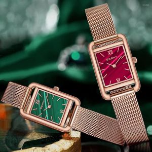 Armbandsur Miyota Gold Womens Watches Top Quartz Ladies Ultra-tunna Fashion Rectangular Green Wristerwatch Waterproof 30m