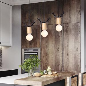 Hängslampor trä hjort ljus modern norra amerikansk konstdekor smides svart vit ek lampa bar barn matsal levande rum