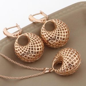 Necklace Earrings Set Trendy 2023 Hollow Big And Pandent 585 Rose Gold Color Dangle For Women Fashion