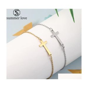 Gliederkette Kruzifix Jesus Christian Tal Seitwärts Kreuz Armbänder Gold Sier Farbe Edelstahl Armband für Frauen Männer Charm Jewel Dh4S8