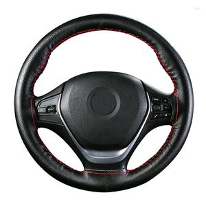 Steering Wheel Covers Car Cover 38CM DIY Genuine Leather Cowhide Braid With Needles Thread Car-Styling Auto Interior Accessory Black
