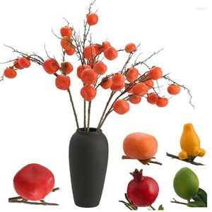 Decorative Flowers Artificial Pomegranate Fruits Bean Branches Fake Persimmon Fruit Orange DIY Gift Marriage Home Decoration