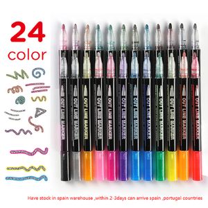 Marcadores 24Colors Doodle Dazzle Double Line SHIMMER PANTS DE PANTA DE 07MM DICA PARA CARTÃO CARTROS PANTERS PAINTINS 230130