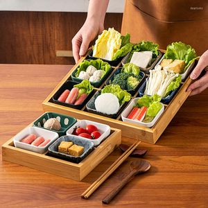 Plates Jiugongge Pot With Vegetables Barbecue Shop Tray Tableware Japanese Divided Tea Dish Vegetable Snack Platter