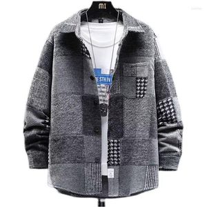 Herrjackor 2023 Autumn and Winter Fashion Men's Casual Lapel Hoodless Jacket Male Slim Plaid Woolen Coat Luxury Retro For Men