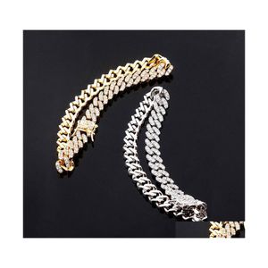 Cavigliere Gioielli firmati Catene ghiacciate Uomo Donna Hip Hop Braccialetti alla caviglia con diamanti Oro Sier Link cubano Accessori moda Charms 4 Dhjlx