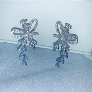 Stud Earrings Fashion Ribbon Blue And White Gradient Snowflake For Women 925 Sterling Silver Romantic Luxury Engagement Gift
