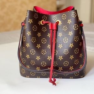 Fashion genuine leather bucket bag women famous designer Drawstring handbags flower printing crossbody purse