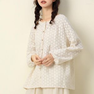 Women's Blouses Korean Women Spring Long-sleeved Crewneck White Shirt Japan Lolita Embroidered Solid Color Mori Girl Embroidery Tops
