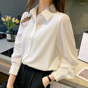 Women's Blouses Autumn Winter Striped Velvet Shirts Women's Blouse 2023 Korea Ladies Fashion Tops Solid Long Sleeve Gold Work Party