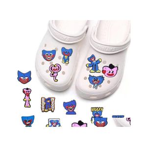 Schuhteile Zubehör Großhandel Blau Cartoon Croc Charms PVC Dekoration Schnalle Weiche Gummi Clog Fast Ship Drop Liefer Schuhe DHZLW