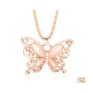 Pendant Necklaces Gold Chain Beautifly Necklace Fashion Rose Plated Opal Butterfly Sweater Gift Charm Drop Delivery Jewelry Pendants Dh3Qa