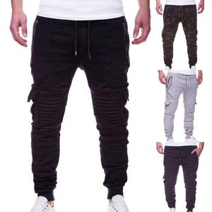 Herren-Jeans, lässig, atmungsaktiv, Kordelzug, lange Hosen, mehrere Taschen, Jogginghose, Knöchelband, plissiert, Herbsthose für den täglichen Gebrauch