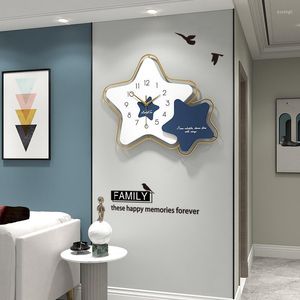 Väggklockor 53x45 cm Mute Blue/Orange Five Pointed Star Decorative Living/Children's Room Lovely Home Art Modern Clock Hanging