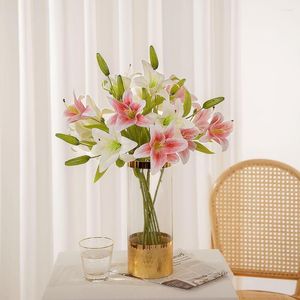 Decorative Flowers Simulation Flower Double Head 3D Printing Lily Wedding Holding El Home Furnishing Pography Props Fake