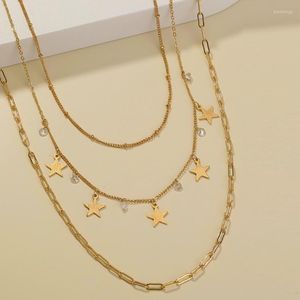 Choker Chokers Factory Necklace Jewelry Ins Five-Pointed Star Zircon Tassel Simple Bohemia Twin Multi-Layer Chain Female Bloo22