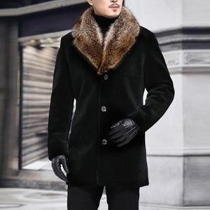 Men's Wool Blends Faux Fur Collar Woolen Coat Thick Turn-down Single-breasted Slim Fit Jacket Windbreaker Outwear 230130