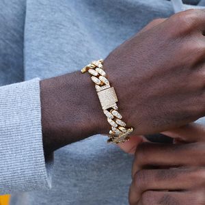 Link Bracelets 19mm Iced Out Bling CZ Thorns Bracelet Gold/Silver Color With Solid Back Cuabn Chain Gift For Friends Punk Style