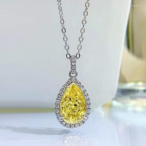 Catene 8 12 Collana in argento con diamante giallo ad alto tenore di carbonio S925 Ciondolo in platino con bordo incrociato femminile 5