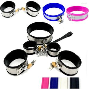 Cockrings Stainless Steel Silicone Neck Collar Choker Ankle Wrist Handcuffs Slave Bondage Shackle Leg Irons Restraints Sex Toys For Couple
