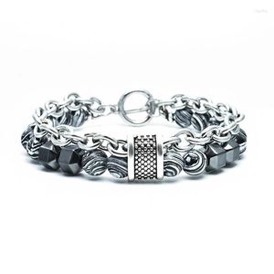 Link Bracelets Beads Bracelet Mens Natural Stone Stainless Steel Hip Hop Chain On Hand Gifts For Male Accessories Wholesale